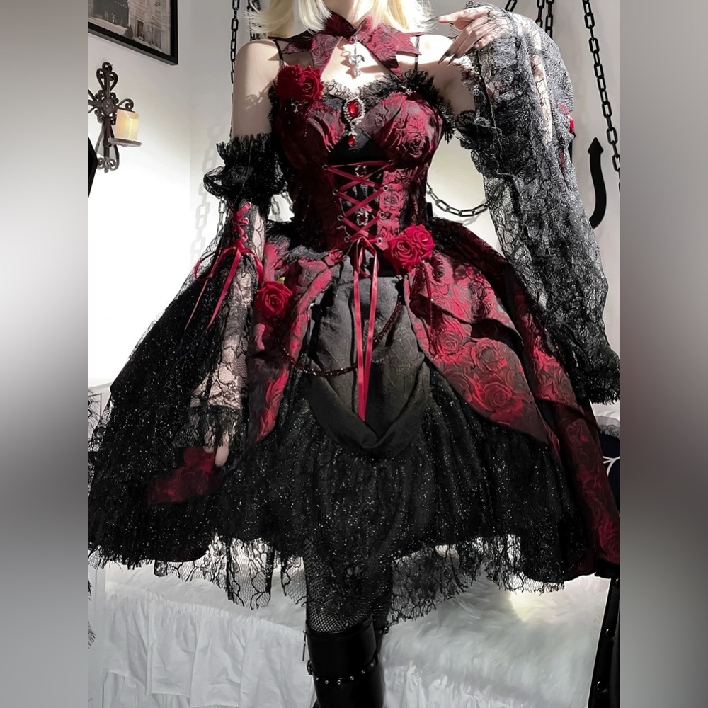 Gothic Red and Black Lace Dress